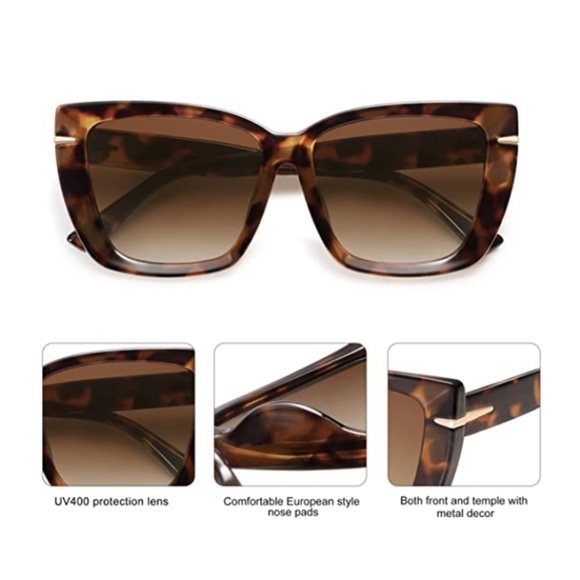 ?Tortoise Brown Oversized Cat Eye Sunglasses Retro Vintage 70s Trendy main image 4